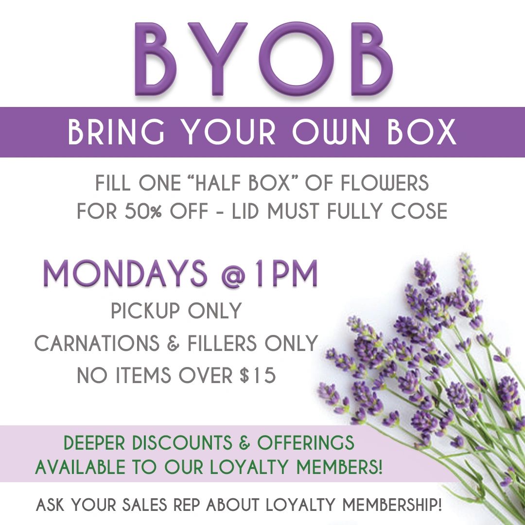 BYOB to Our Wholesale Florist for 1/2 Off!